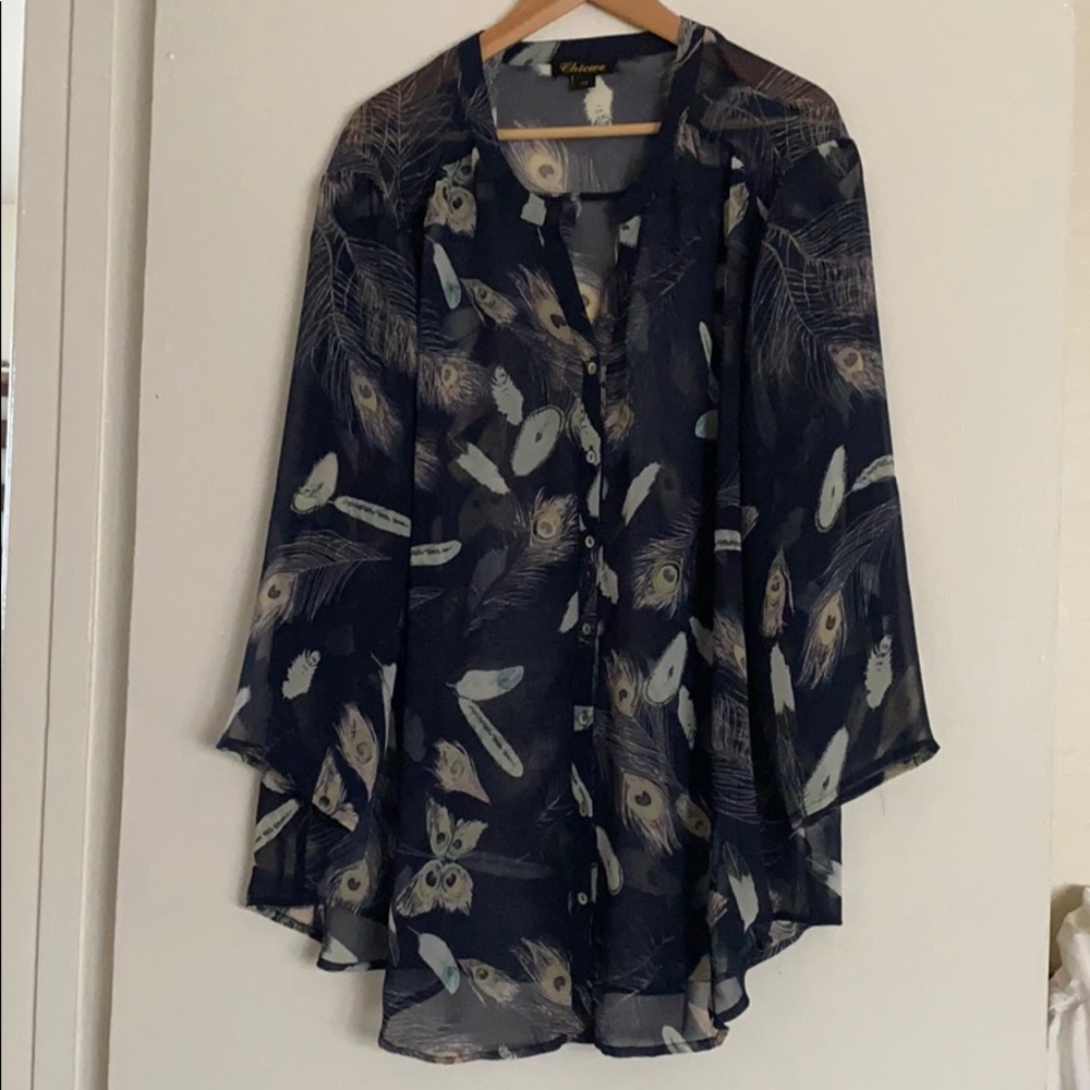 Sheer peacock feather pattern blouse
